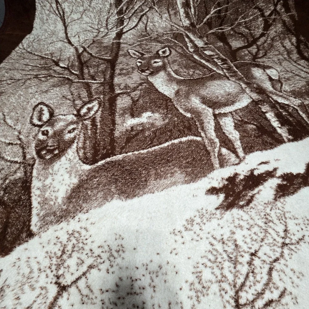 Vintage San Marcos Blanket Deer Fawn Wildlife Animal Reversible Mexican Cobija